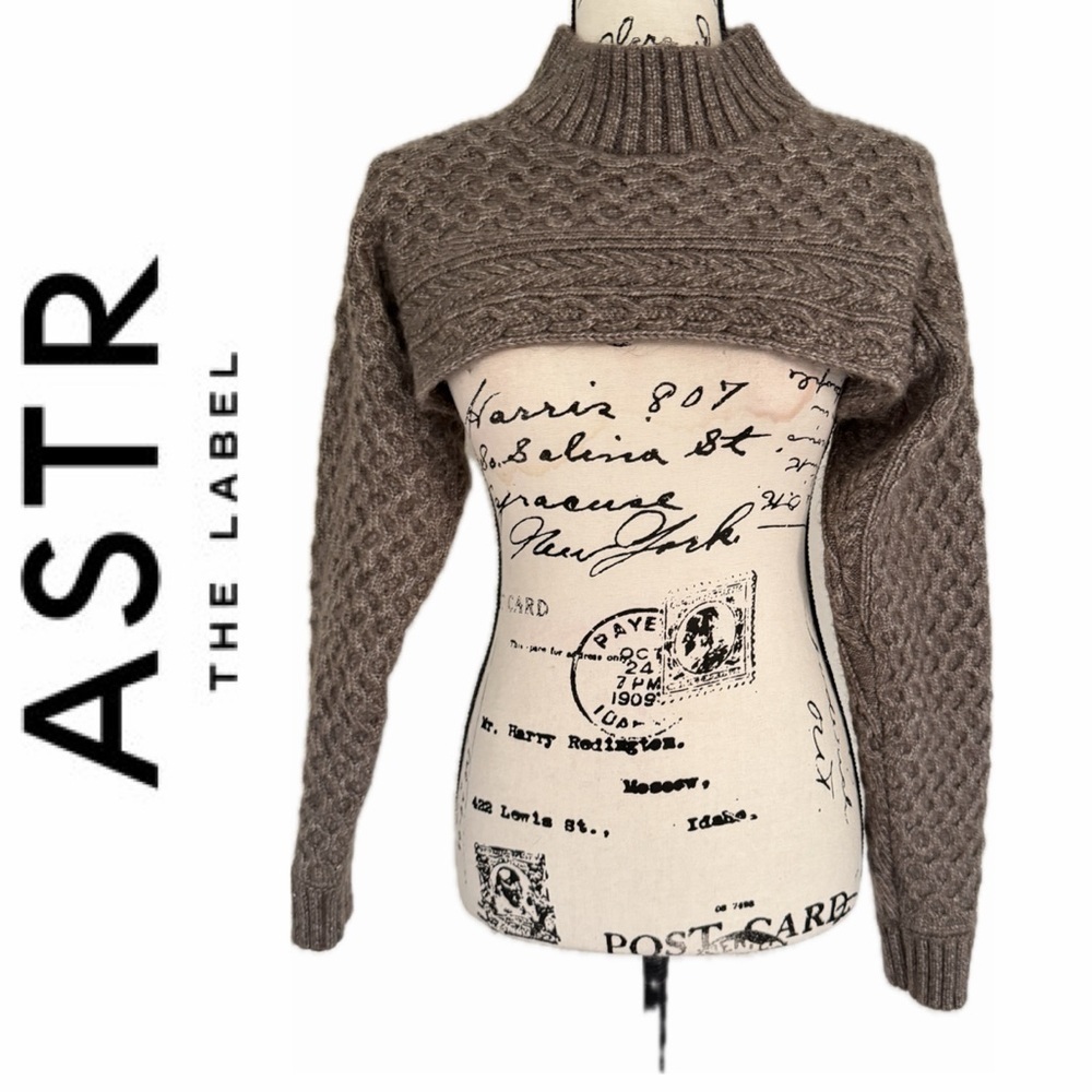 ASTR The Label Sweater Shrug Cable Knit Wool Blend Sz S‎ Chocolate Brown Cottage